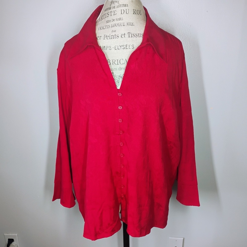 NWT Coldwater Creek Princess Cut Button Top Womens 3X Red Floral Gothic Vamp